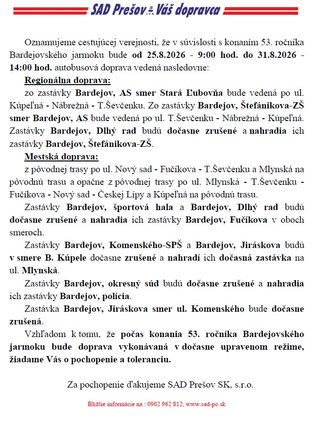 oznam jarmok